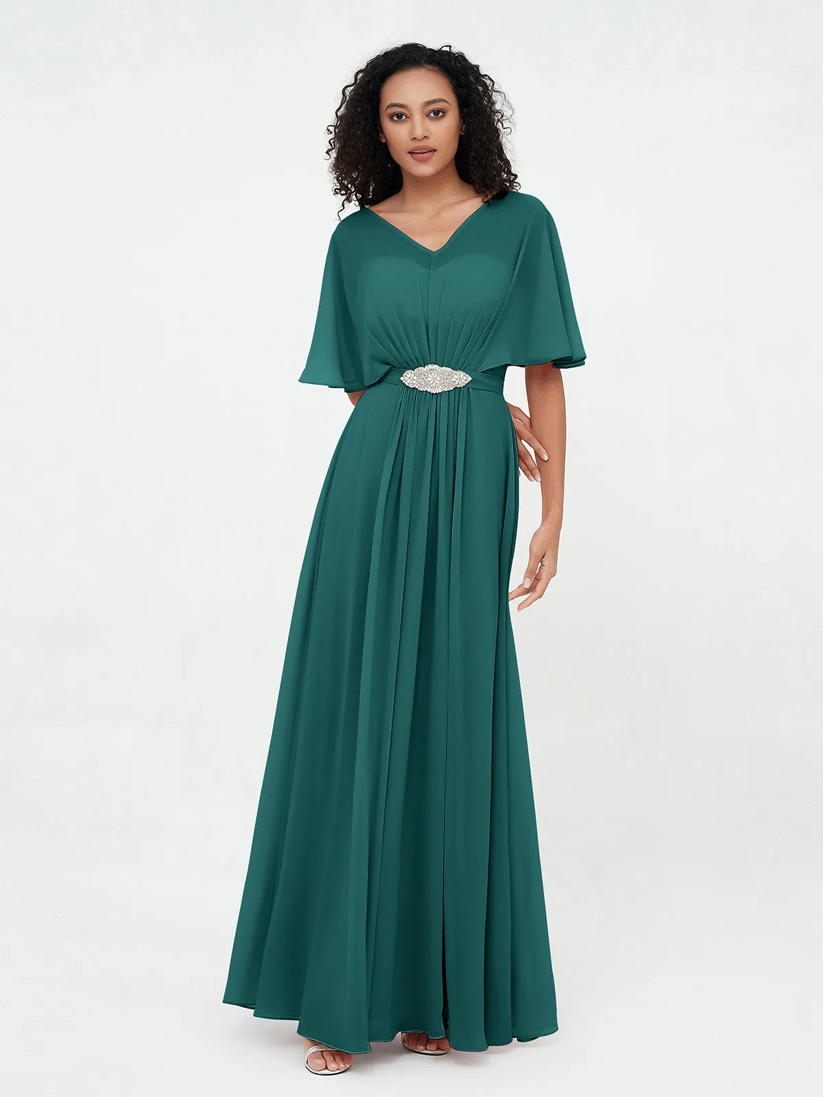 Illusion Sweetheart Neck Chiffon Max Dresses-Peacock
