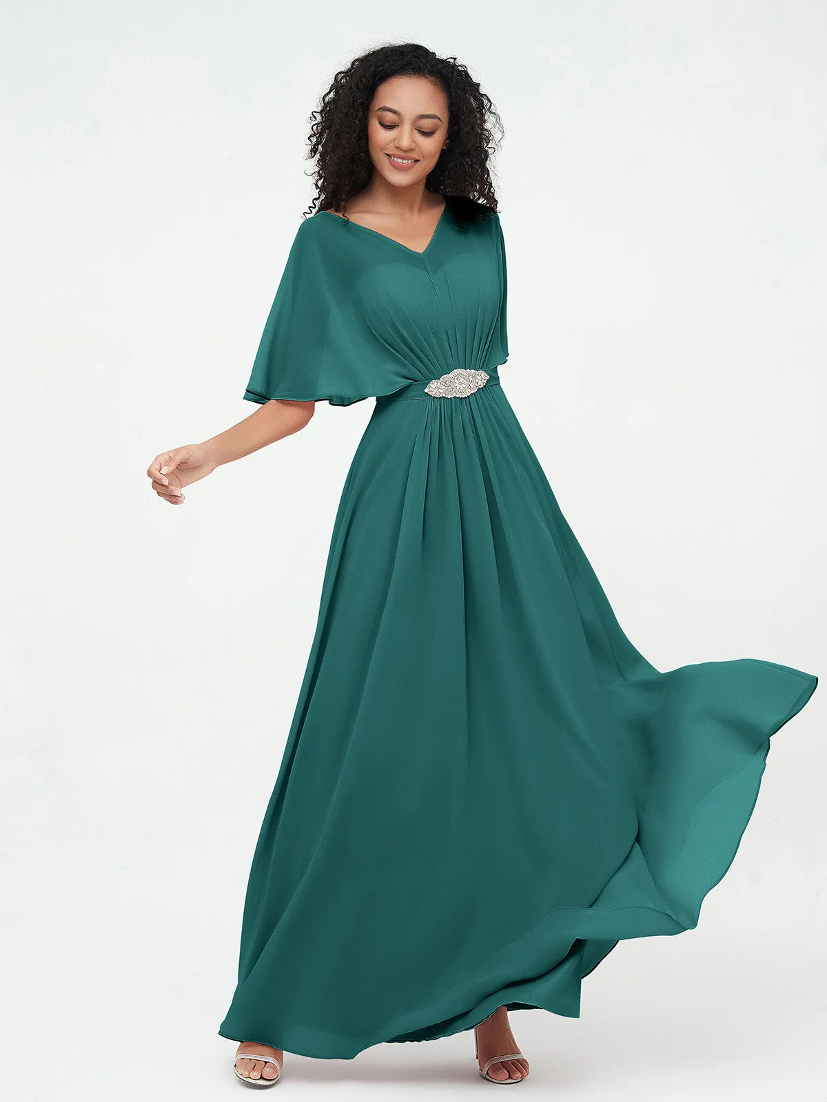Illusion Sweetheart Neck Chiffon Max Dresses-Peacock