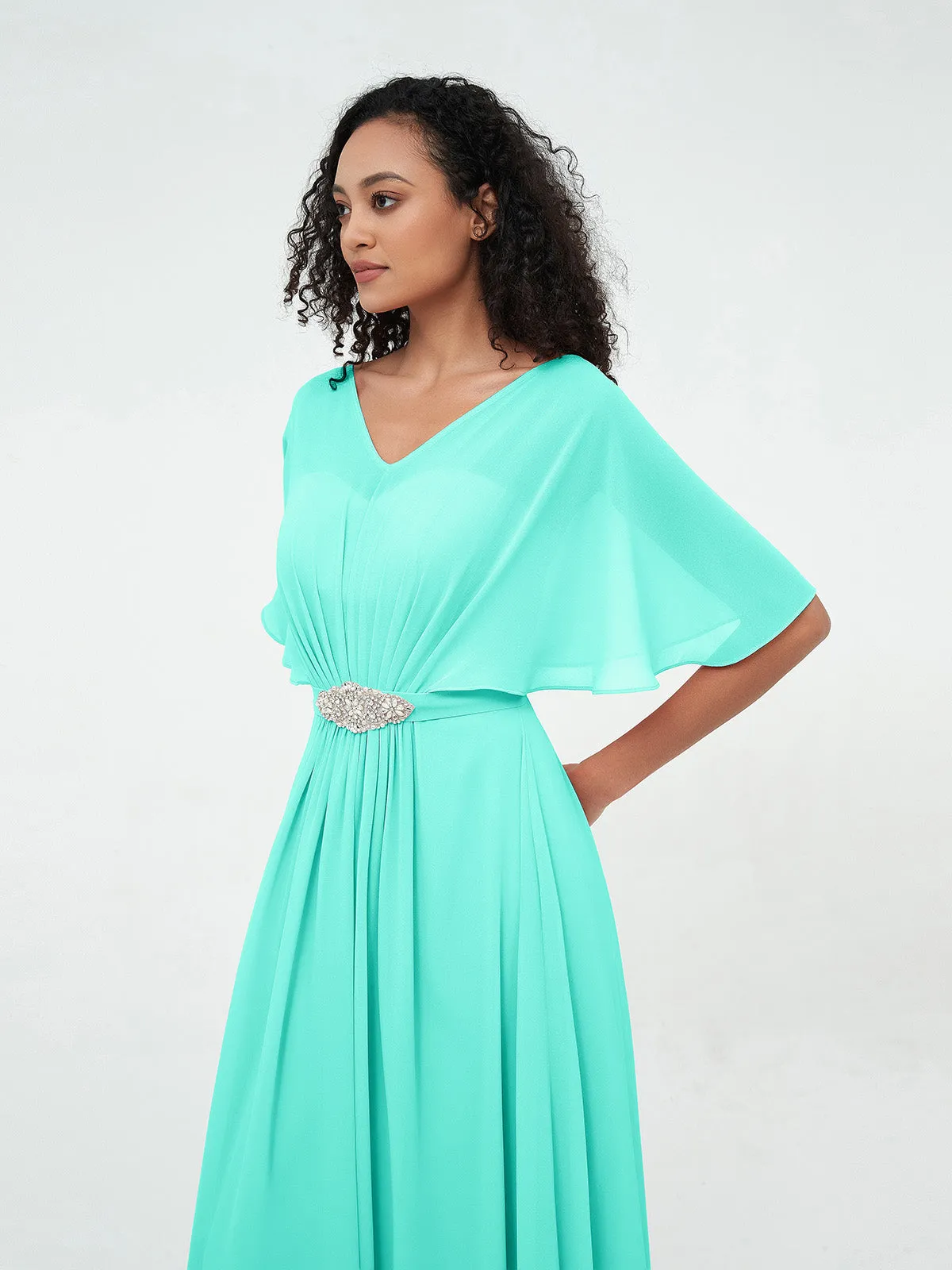 Illusion Sweetheart Neck Chiffon Max Dresses-Spa Plus Size