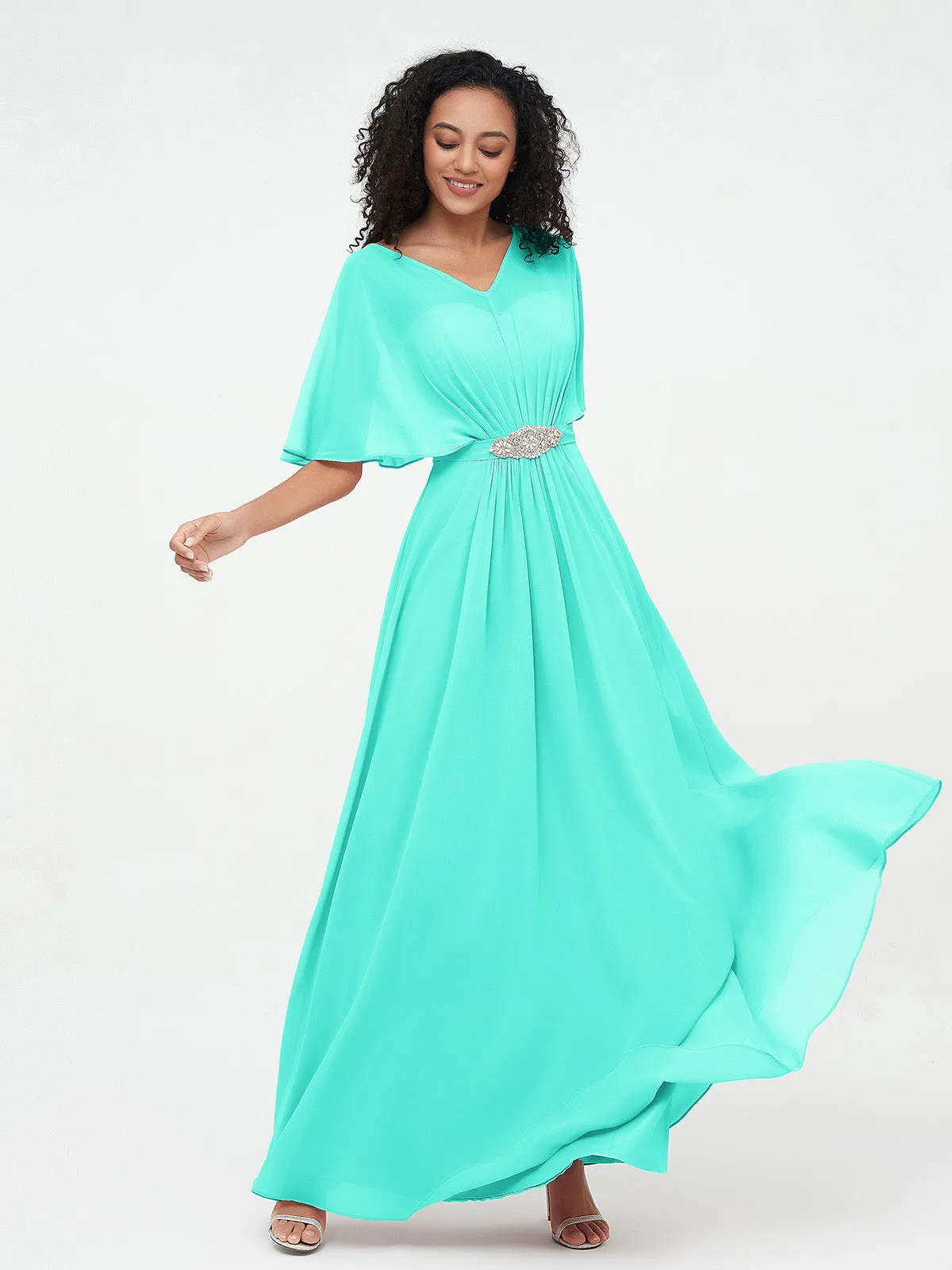Illusion Sweetheart Neck Chiffon Max Dresses-Spa Plus Size