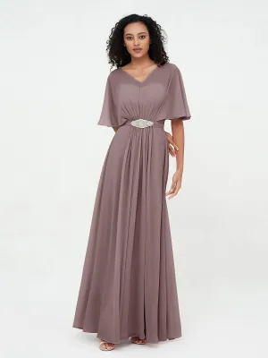 Illusion Sweetheart Neck Chiffon Max Dresses-Vintage Mauve Plus Size