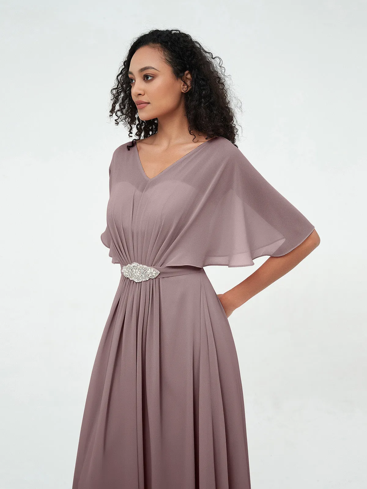 Illusion Sweetheart Neck Chiffon Max Dresses-Vintage Mauve Plus Size
