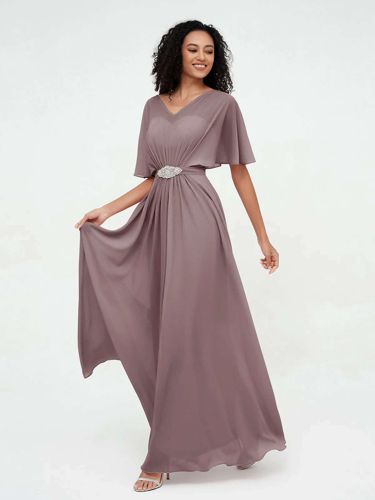 Illusion Sweetheart Neck Chiffon Max Dresses-Vintage Mauve Plus Size