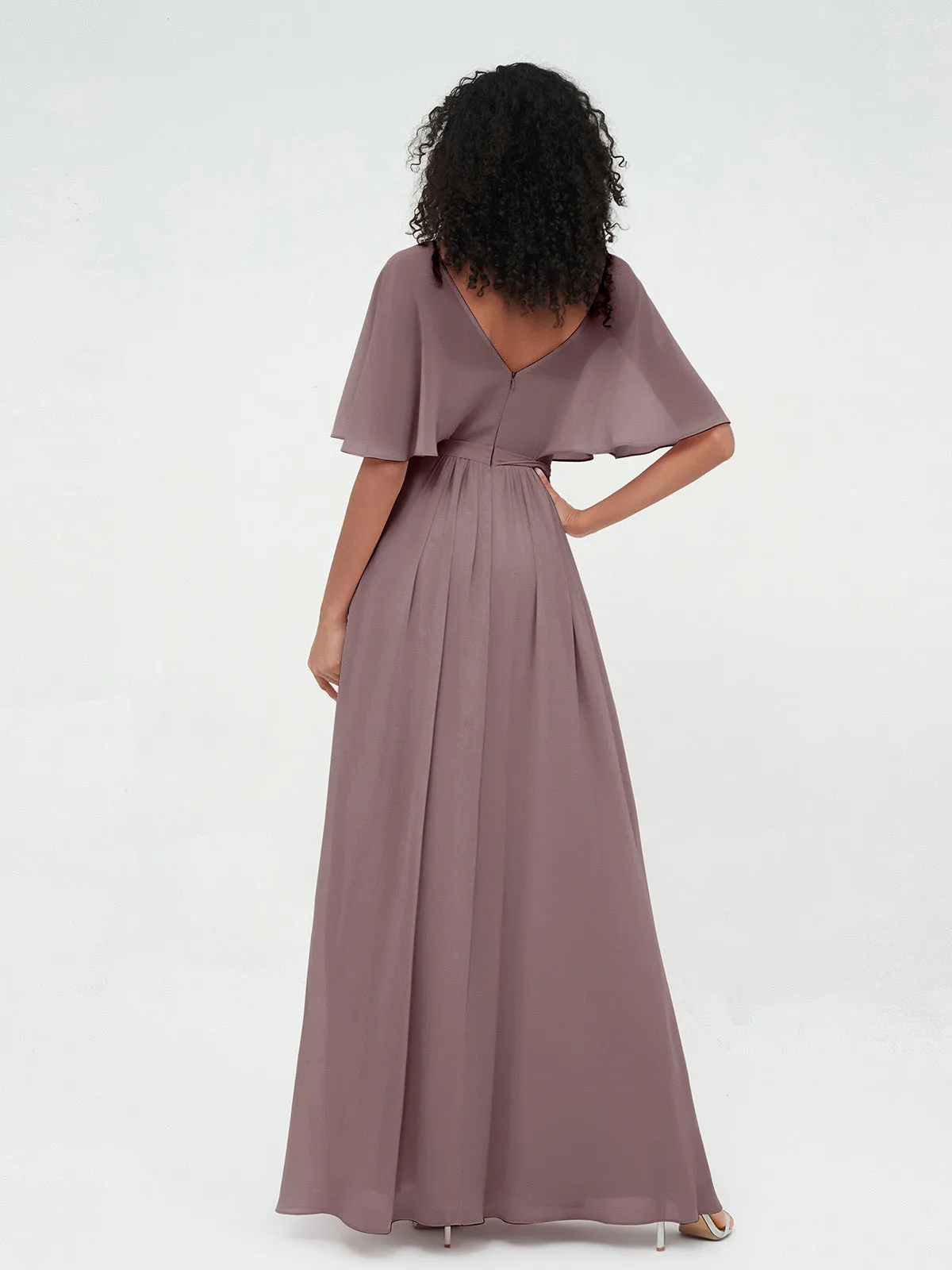 Illusion Sweetheart Neck Chiffon Max Dresses-Vintage Mauve Plus Size