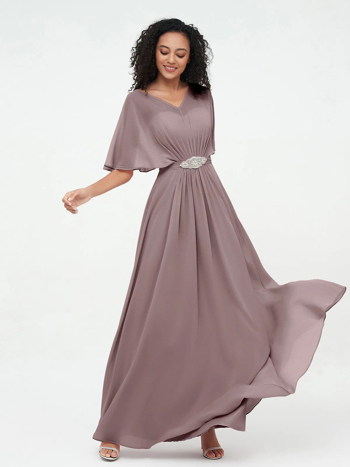 Illusion Sweetheart Neck Chiffon Max Dresses-Vintage Mauve Plus Size