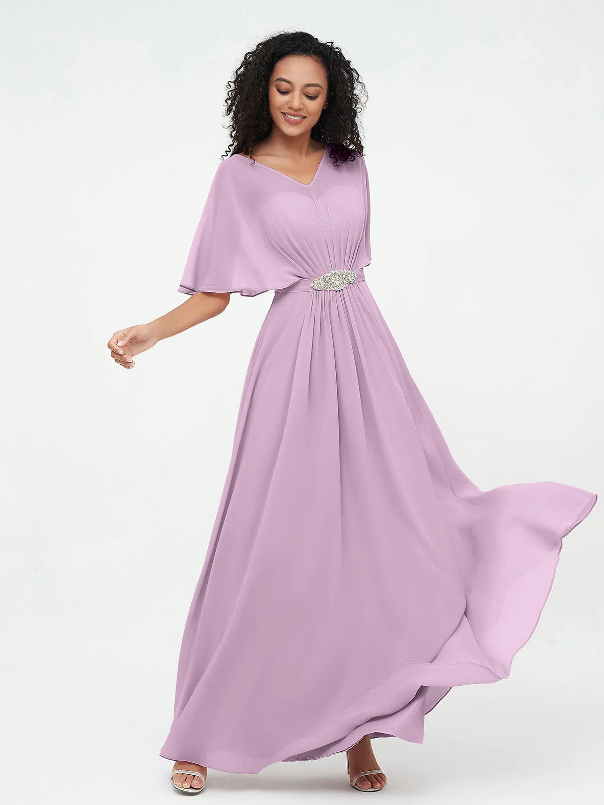 Illusion Sweetheart Neck Chiffon Max Dresses-Wisteria Plus Size