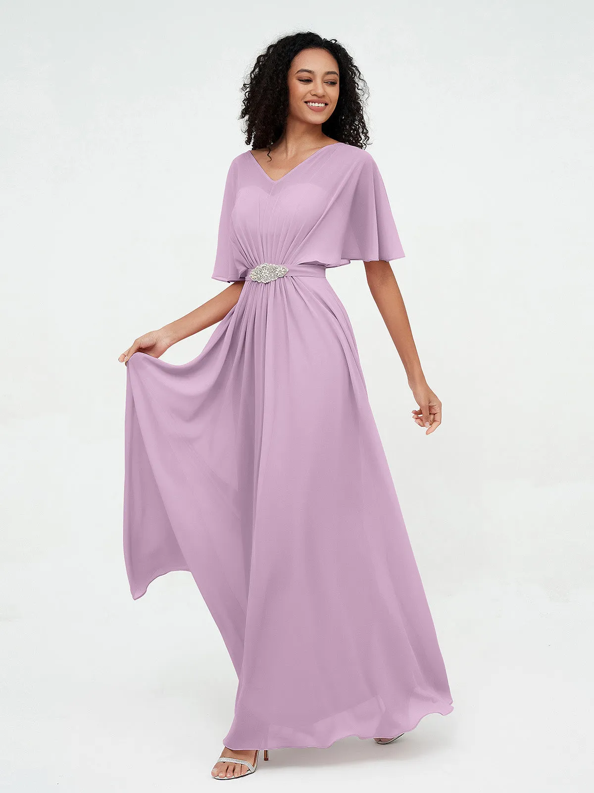 Illusion Sweetheart Neck Chiffon Max Dresses-Wisteria Plus Size