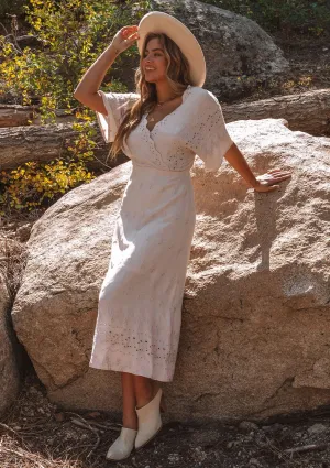 In The Moment - Eyelet Embroidered Kimono Sleeve Midi Dress