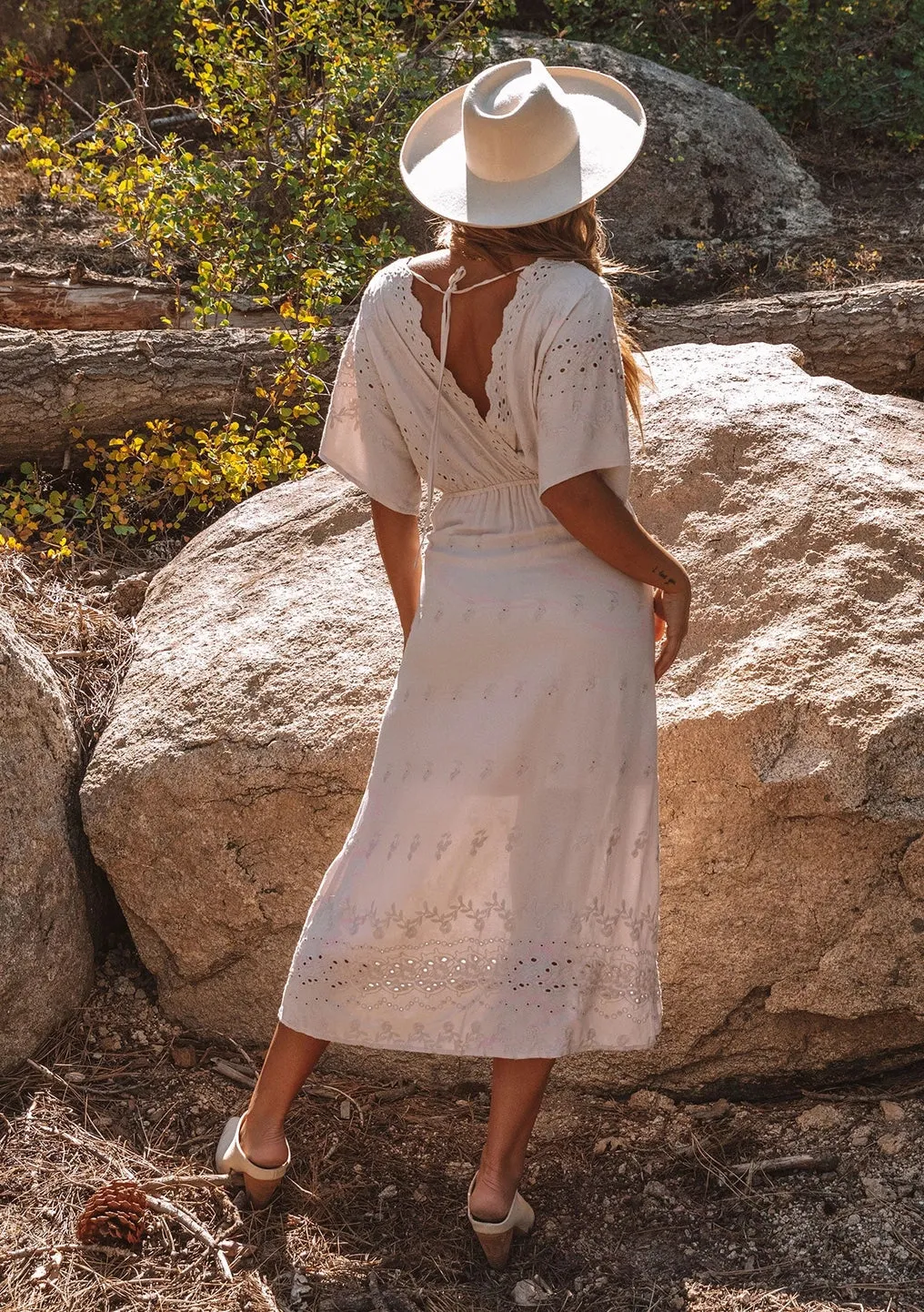 In The Moment - Eyelet Embroidered Kimono Sleeve Midi Dress