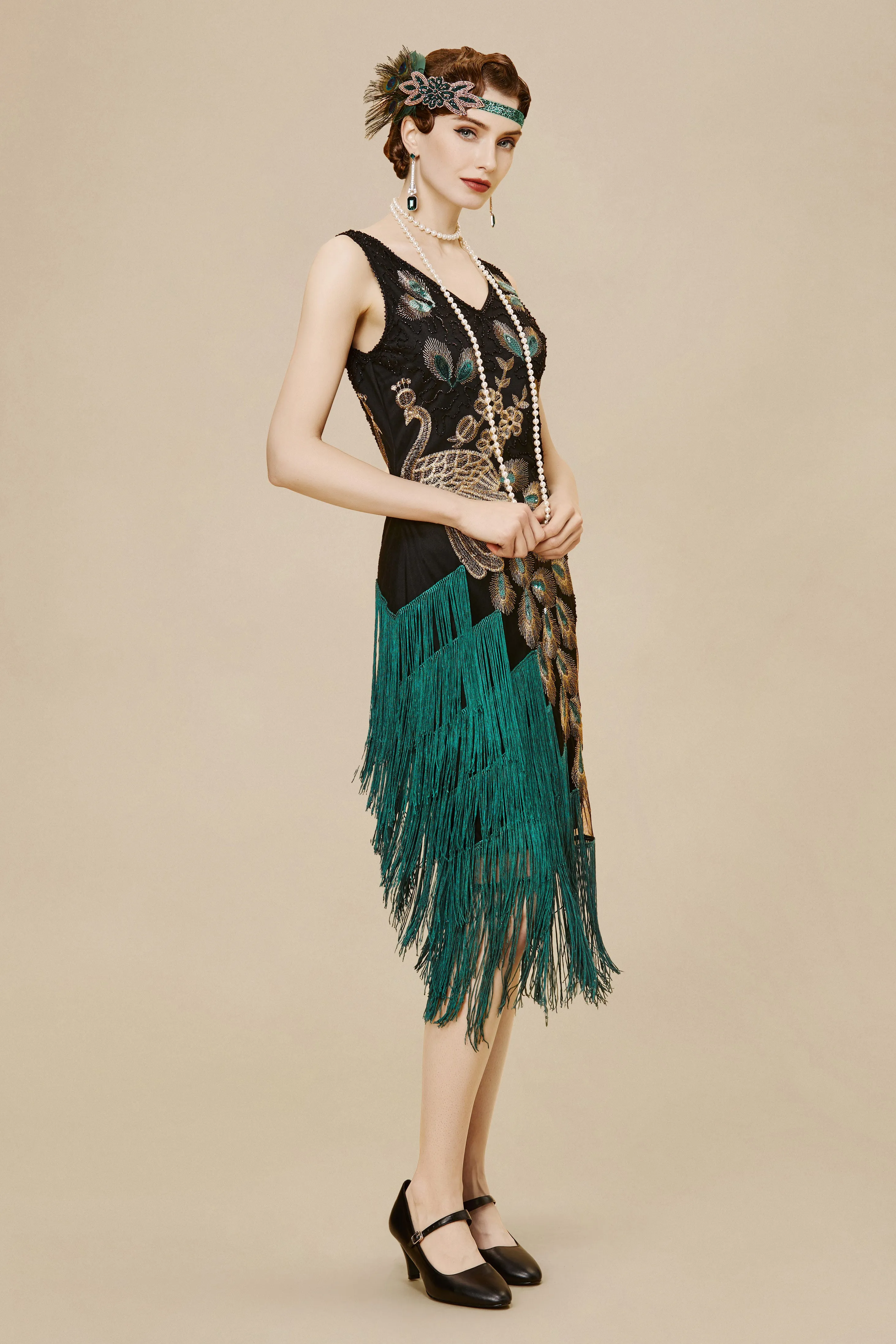 Irregular Tassel Hem Peacock Dress