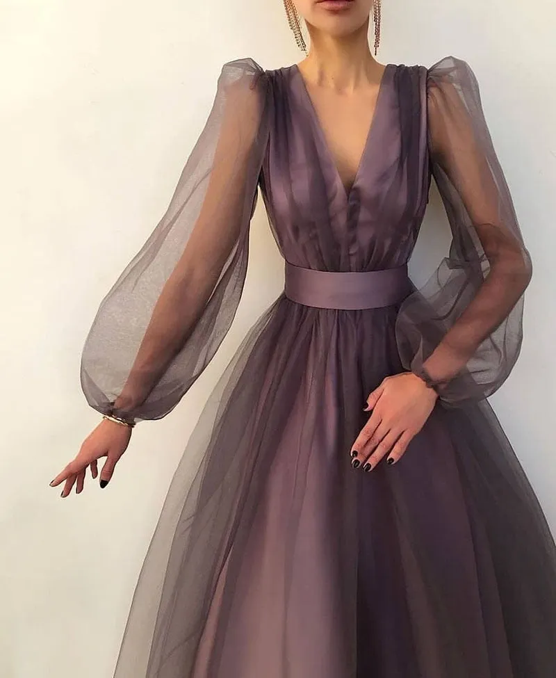Kamames A line Evening Dress Promdress Short Simple Evening Gown Long Sleeves Robe De Soiree Formal Party Dresses Custom made