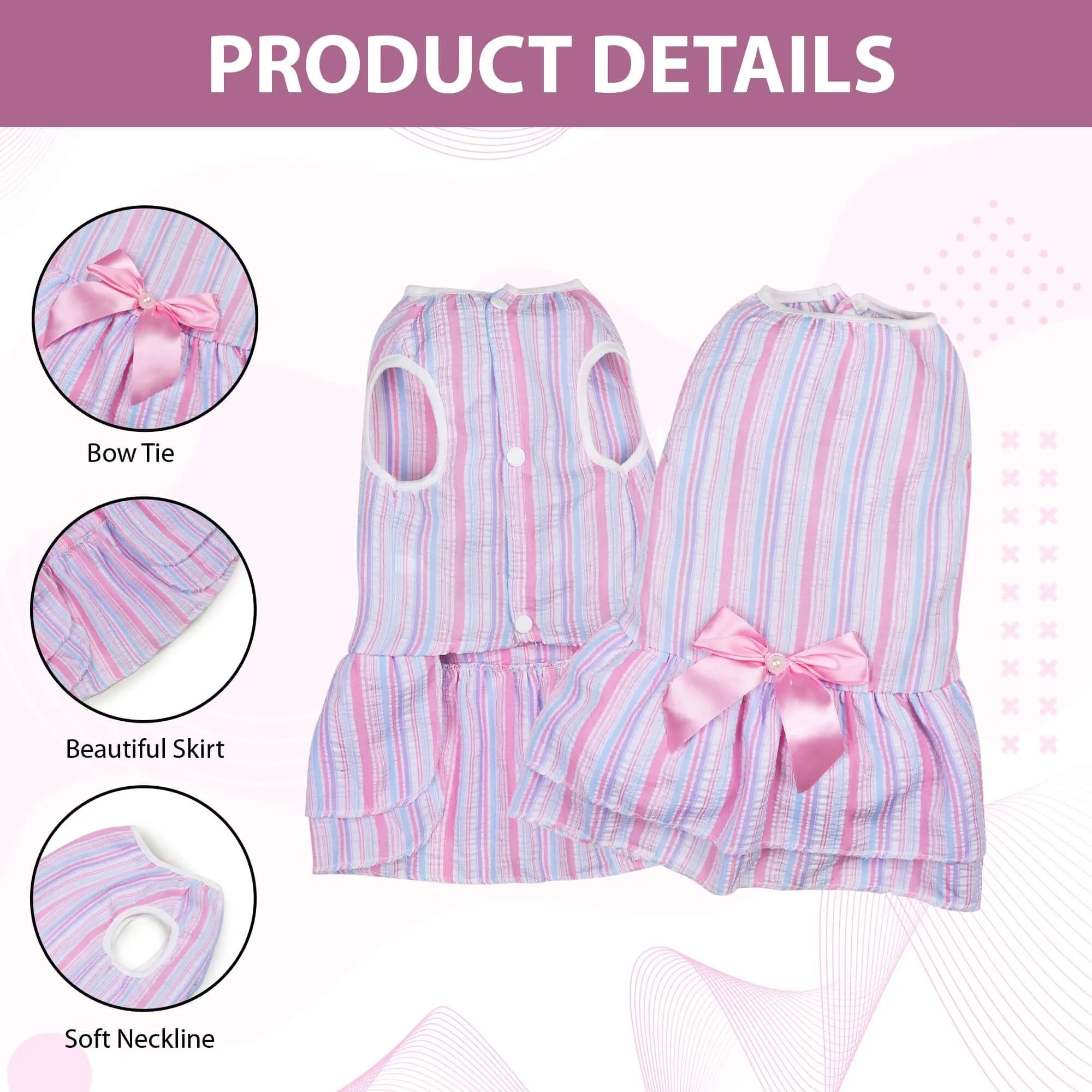 KUTKUT Small Dog Cat Girl Casual Dress Cute Bowknot Tutu Summer Dress Striped Dog Clothes for Small Dogs Girl ShihTzu, Bichon, ToyPoodle Cat Pet Apparel Outfits