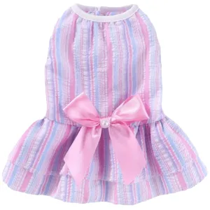 KUTKUT Small Dog Cat Girl Casual Dress Cute Bowknot Tutu Summer Dress Striped Dog Clothes for Small Dogs Girl ShihTzu, Bichon, ToyPoodle Cat Pet Apparel Outfits