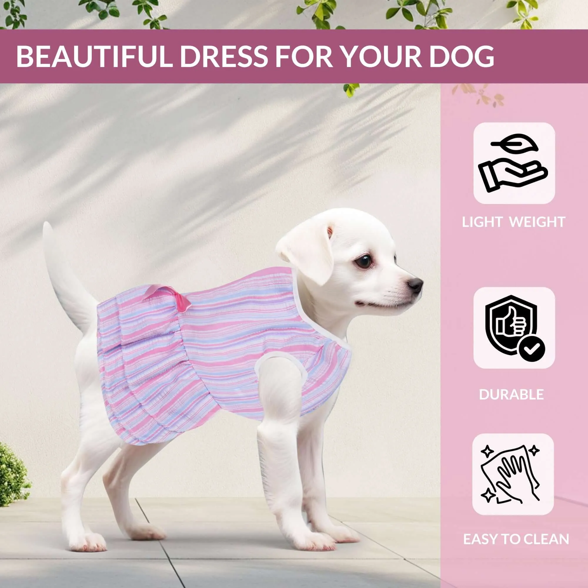 KUTKUT Small Dog Cat Girl Casual Dress Cute Bowknot Tutu Summer Dress Striped Dog Clothes for Small Dogs Girl ShihTzu, Bichon, ToyPoodle Cat Pet Apparel Outfits