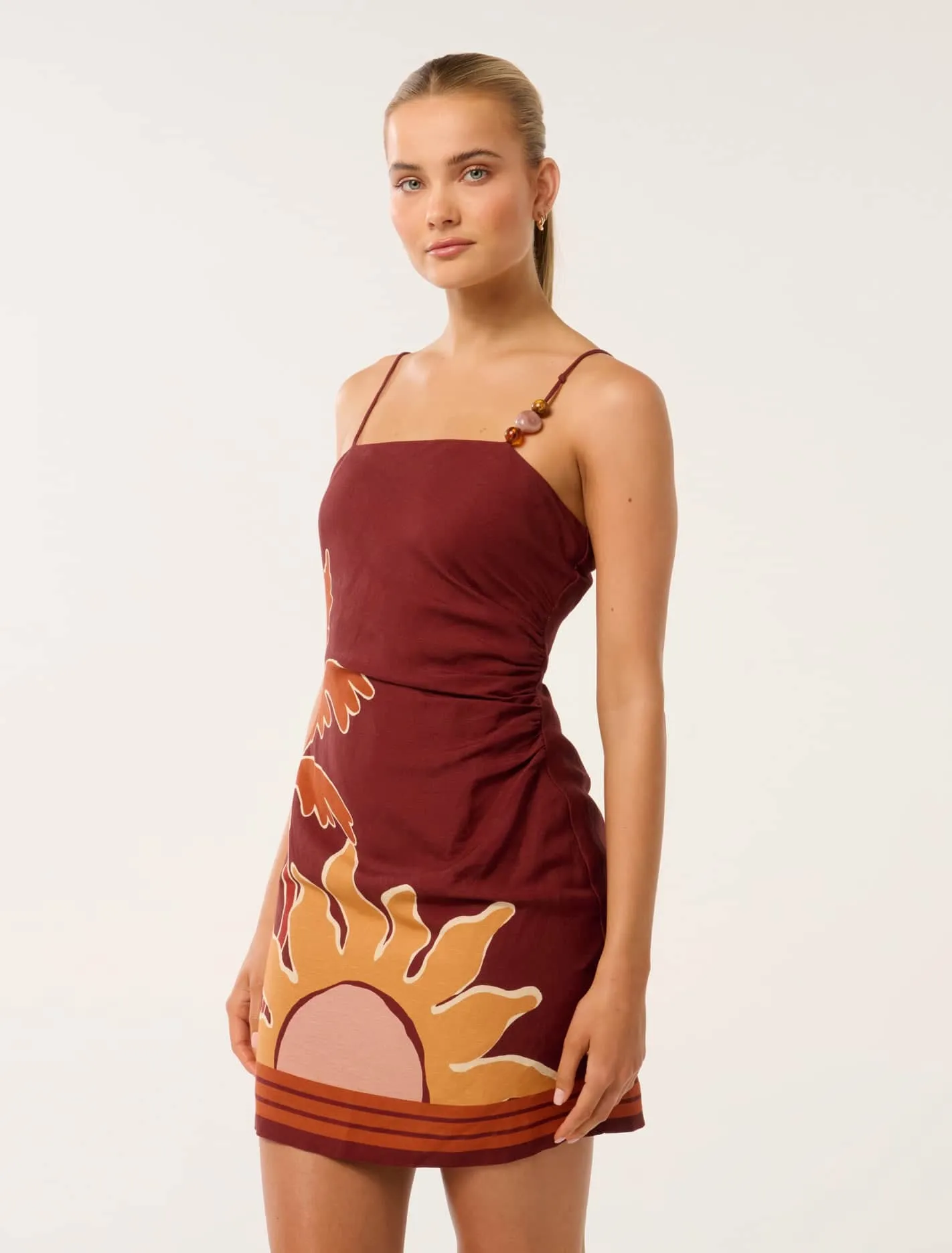 Kyla Beaded Tie Back Linen Mini Dress