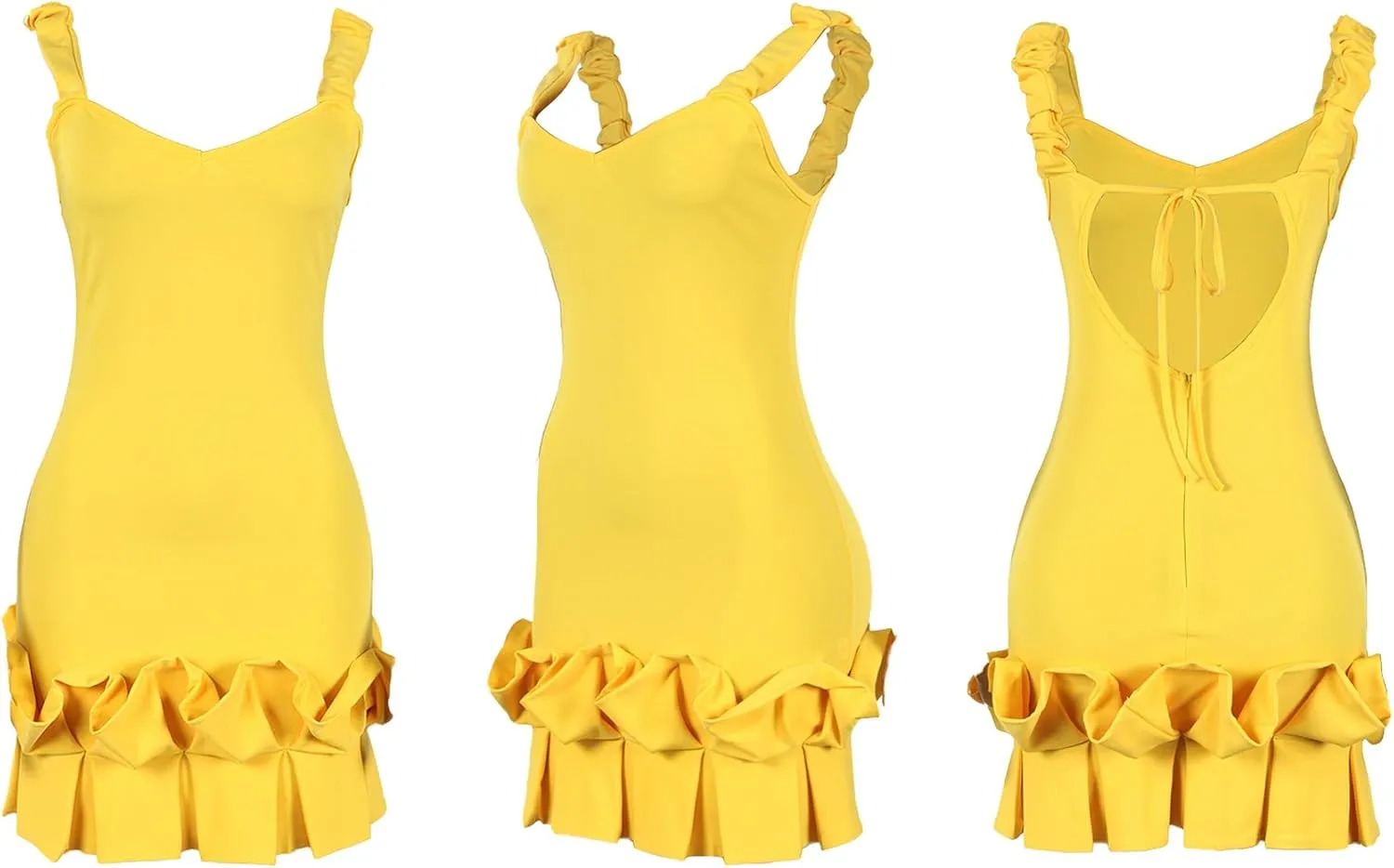 LAJIOJIO Women's Sexy V Neck Mini Dress,Sleeveless Club Outfit Ruffle Hem Bodycon Dresses