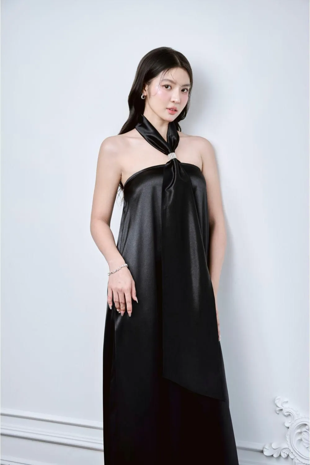 Lalani Halter Tie Neck Mulberry Silk Floor Length Dress