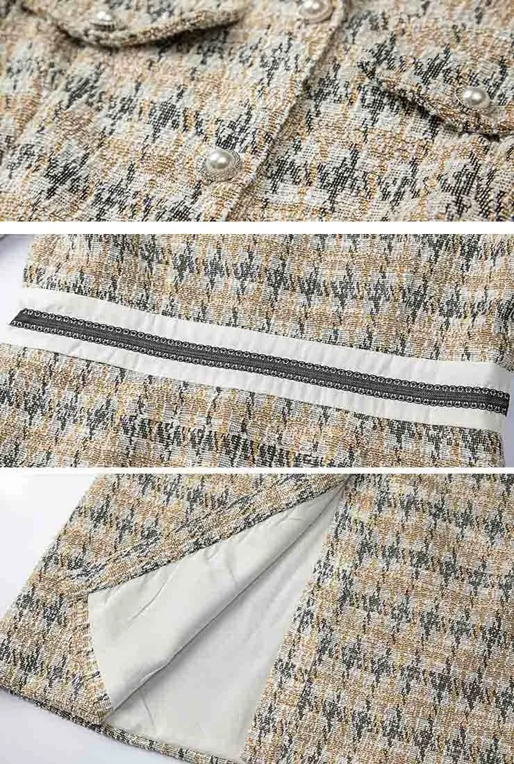 Lapel Collar High Waist Tweed Plaid Shirt Dress