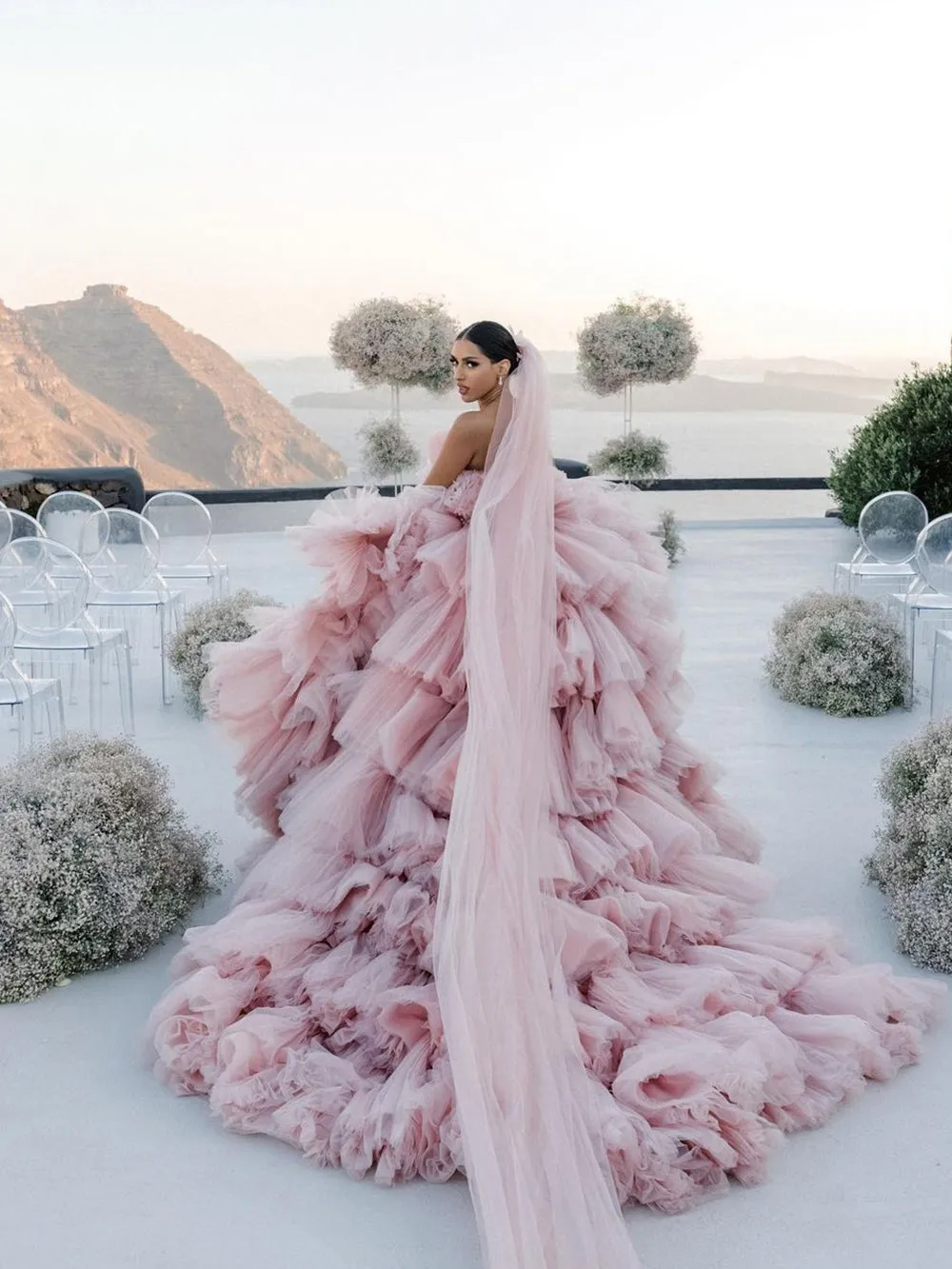 Layers Tulle Ball Gown Wedding Dress Drama Pink Wedding Dress WD1919