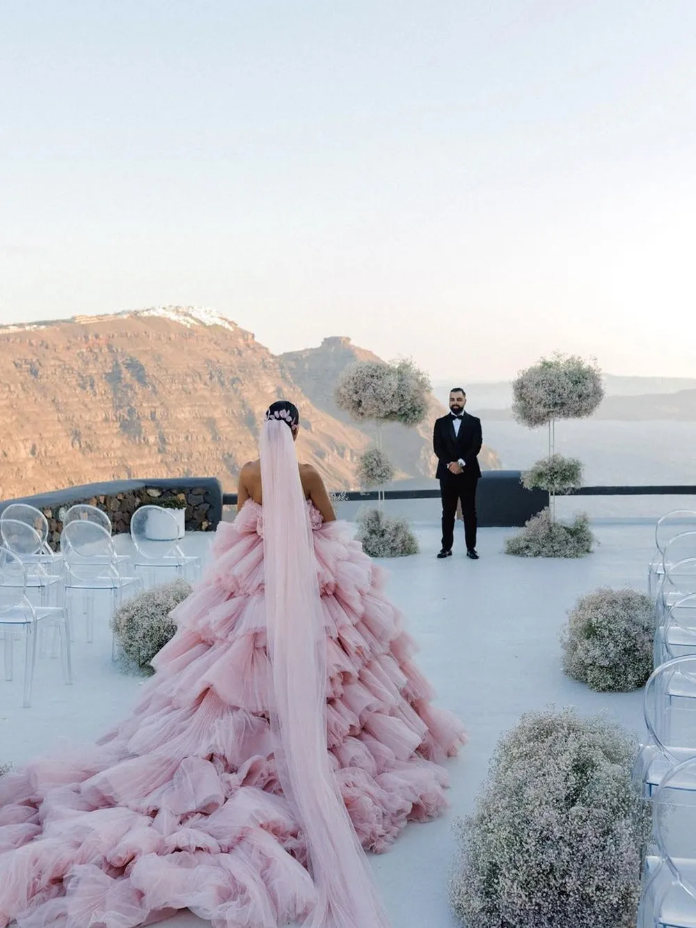 Layers Tulle Ball Gown Wedding Dress Drama Pink Wedding Dress WD1919