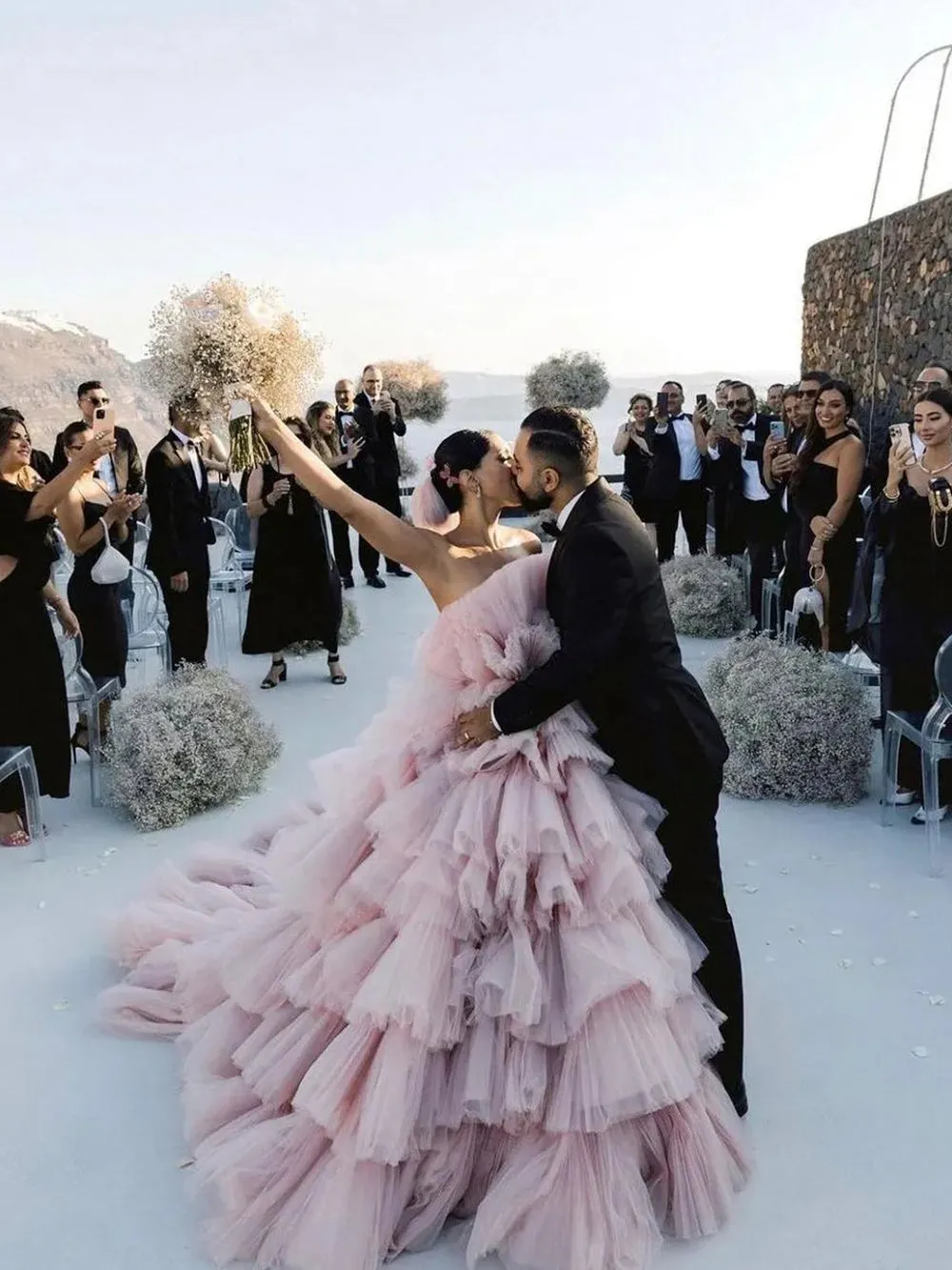 Layers Tulle Ball Gown Wedding Dress Drama Pink Wedding Dress WD1919
