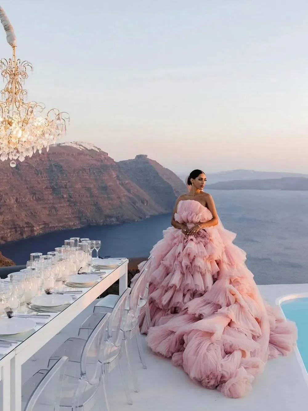 Layers Tulle Ball Gown Wedding Dress Drama Pink Wedding Dress WD1919