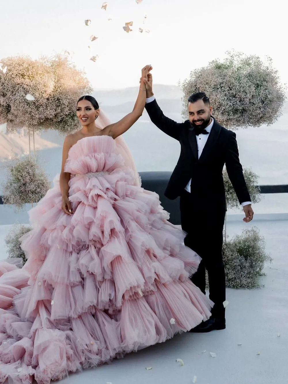 Layers Tulle Ball Gown Wedding Dress Drama Pink Wedding Dress WD1919
