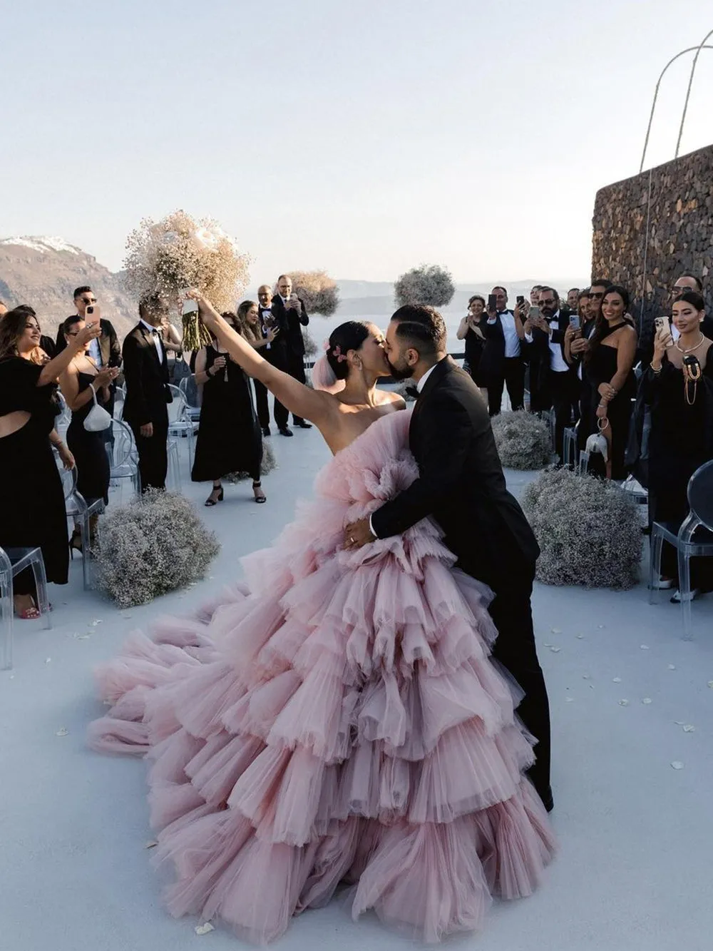 Layers Tulle Ball Gown Wedding Dress Drama Pink Wedding Dress WD1919