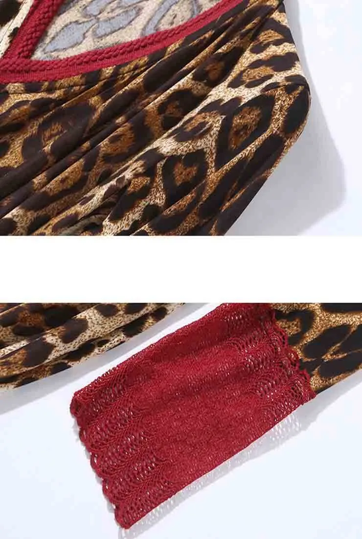 Leopard V-neck Sexy Maxi Wrap Dress