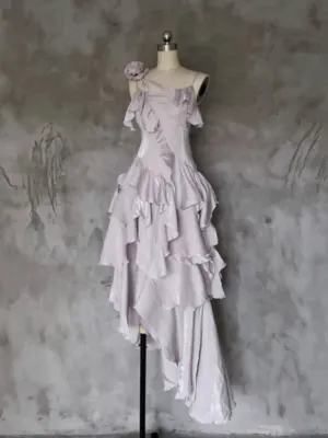 Light Purple Asymmetrical Layered Spaghetti Strap Evening Dress MD7538