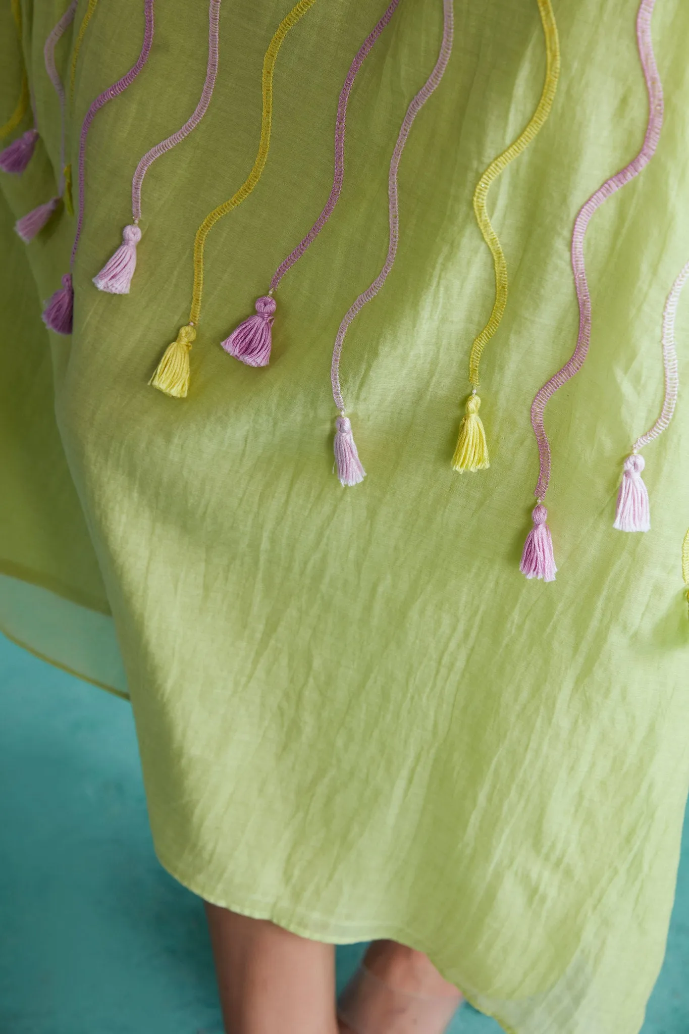 Lime Hand embroidered one shoulder Dress