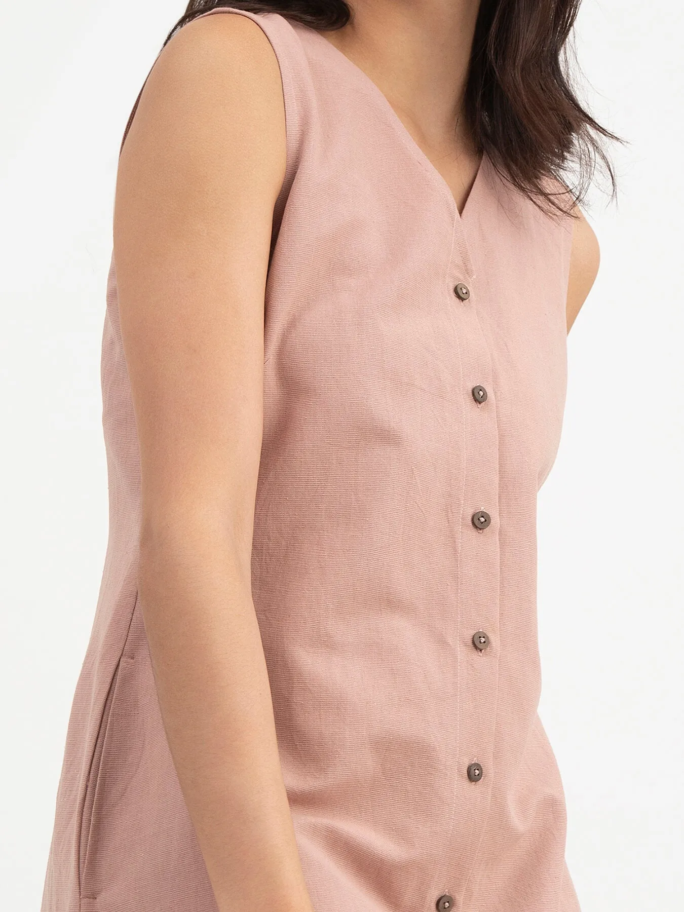 Linen Button Down Dress - Dusty Pink