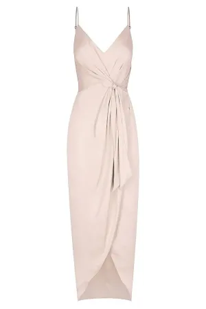 Luxe Tie Front Cocktail Dress Pink