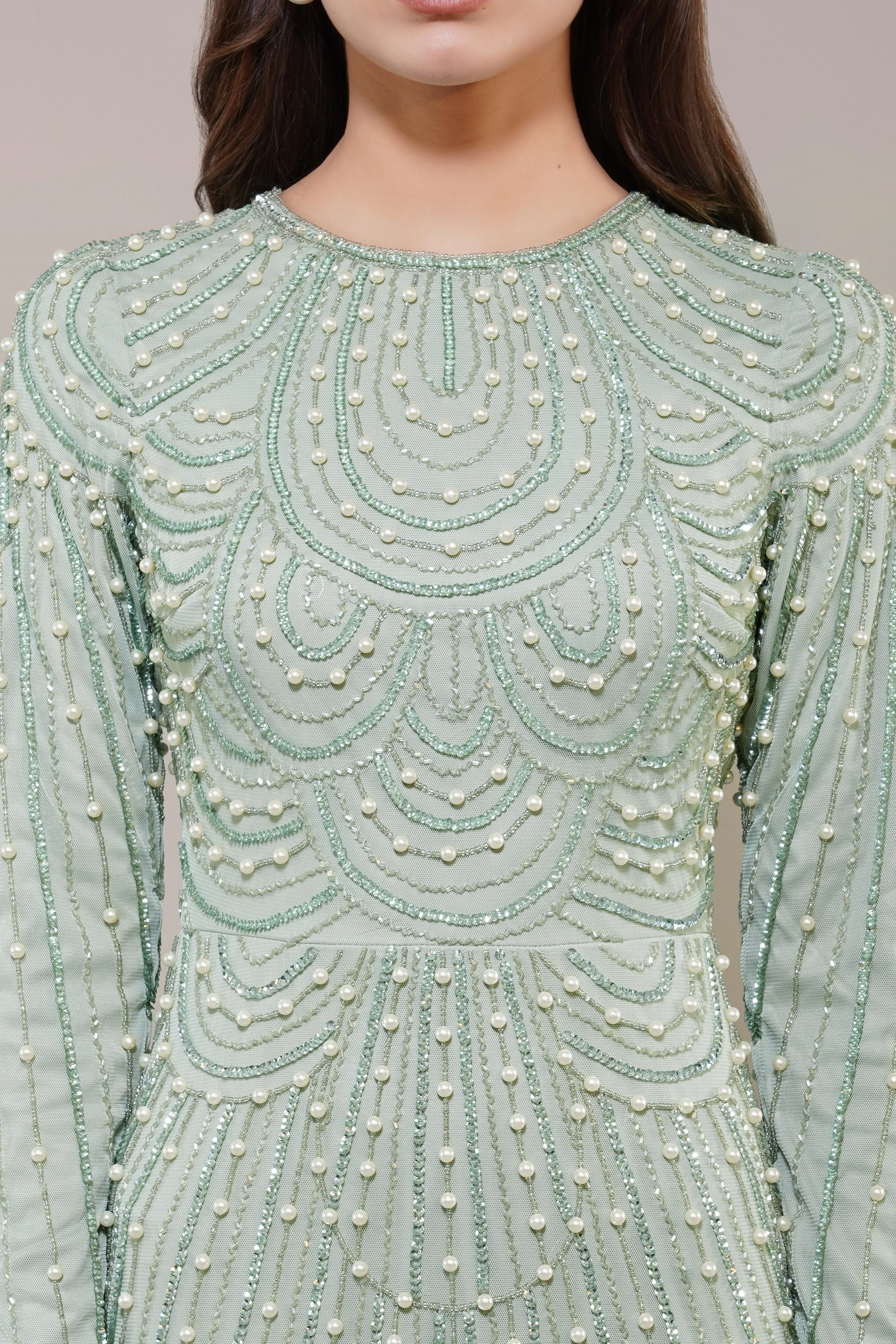 Mabel Embellished Maxi Dress in Pistachio