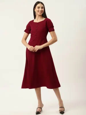 Maroon Crepe Midi Dress