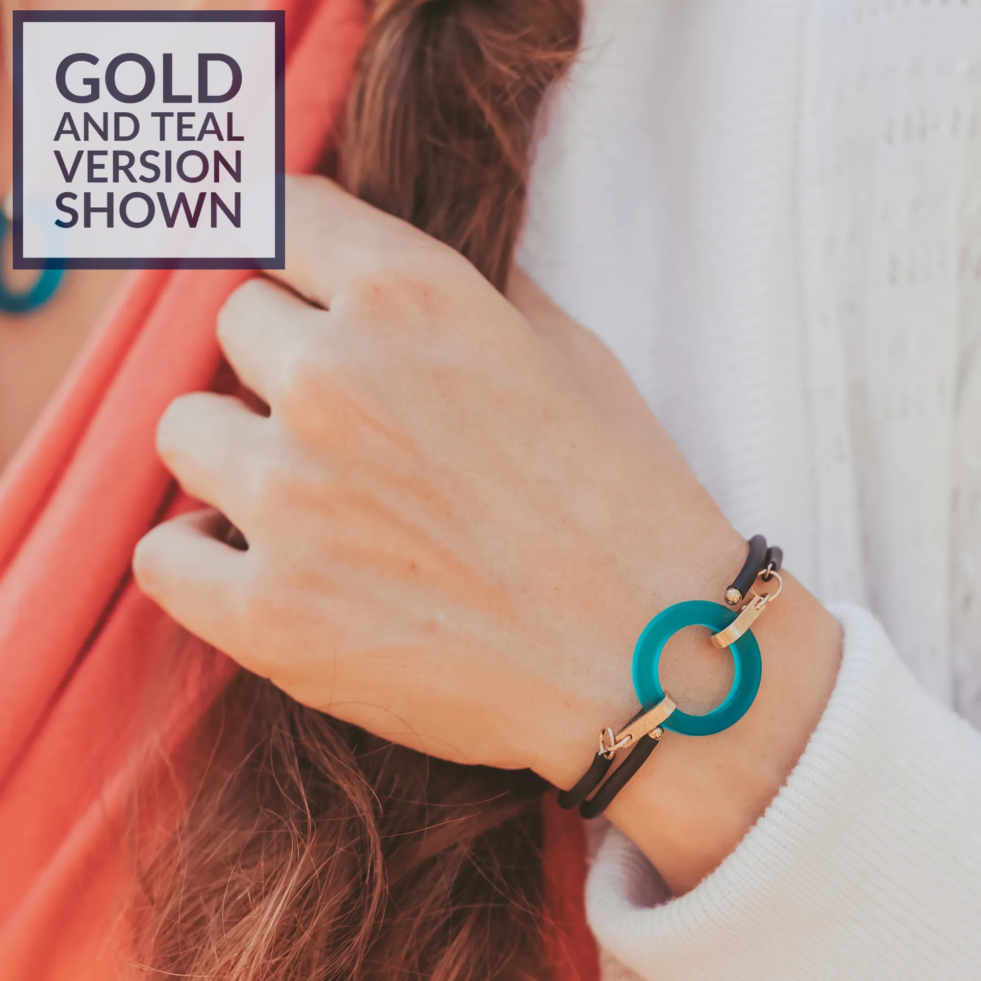 Matte Black Recycled Glass Open Circle and 14K Gold Fill Strap Style Wrap Bracelet