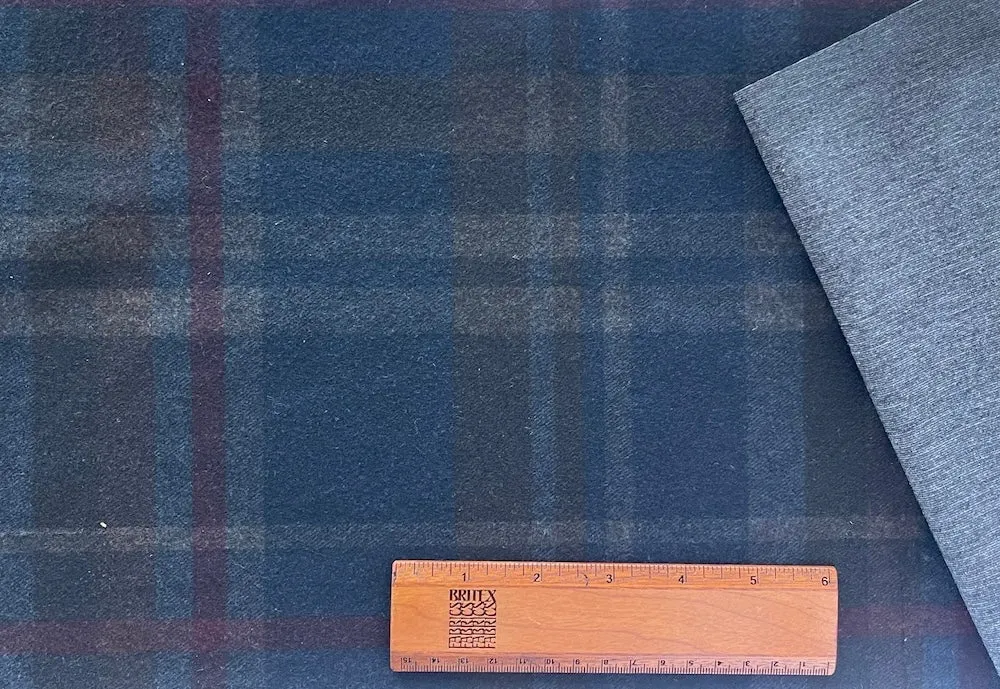 Mid-Weight Midnight Stormcloud Plaid Viscose Blend Ponte Knit (Made in the Netherlands)