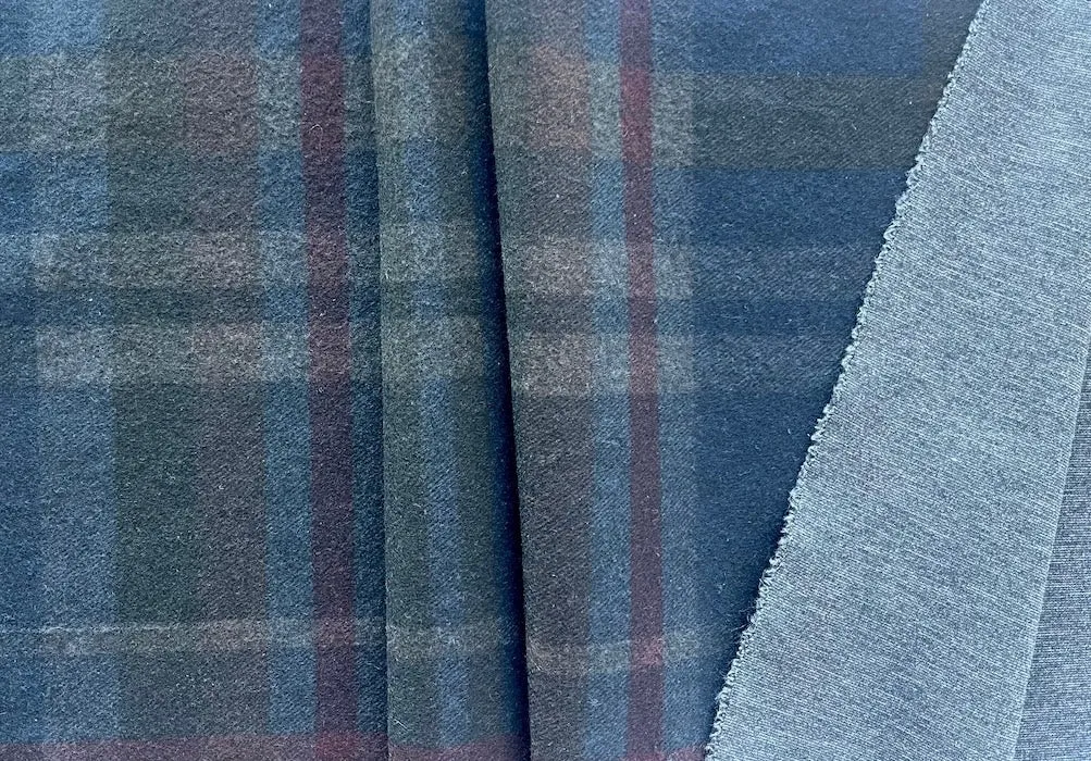 Mid-Weight Midnight Stormcloud Plaid Viscose Blend Ponte Knit (Made in the Netherlands)