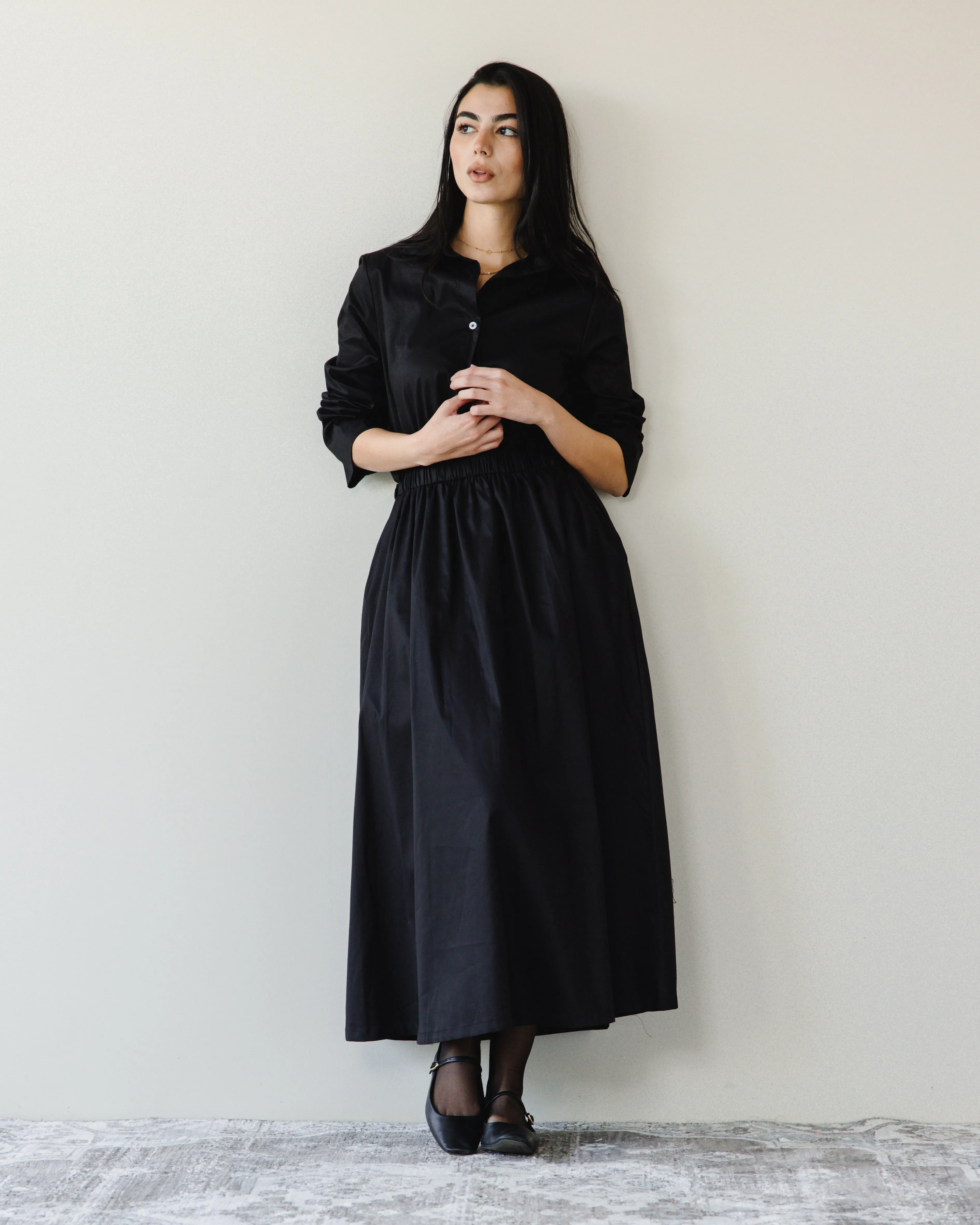 MIDI SHIRT DRESS BLACK