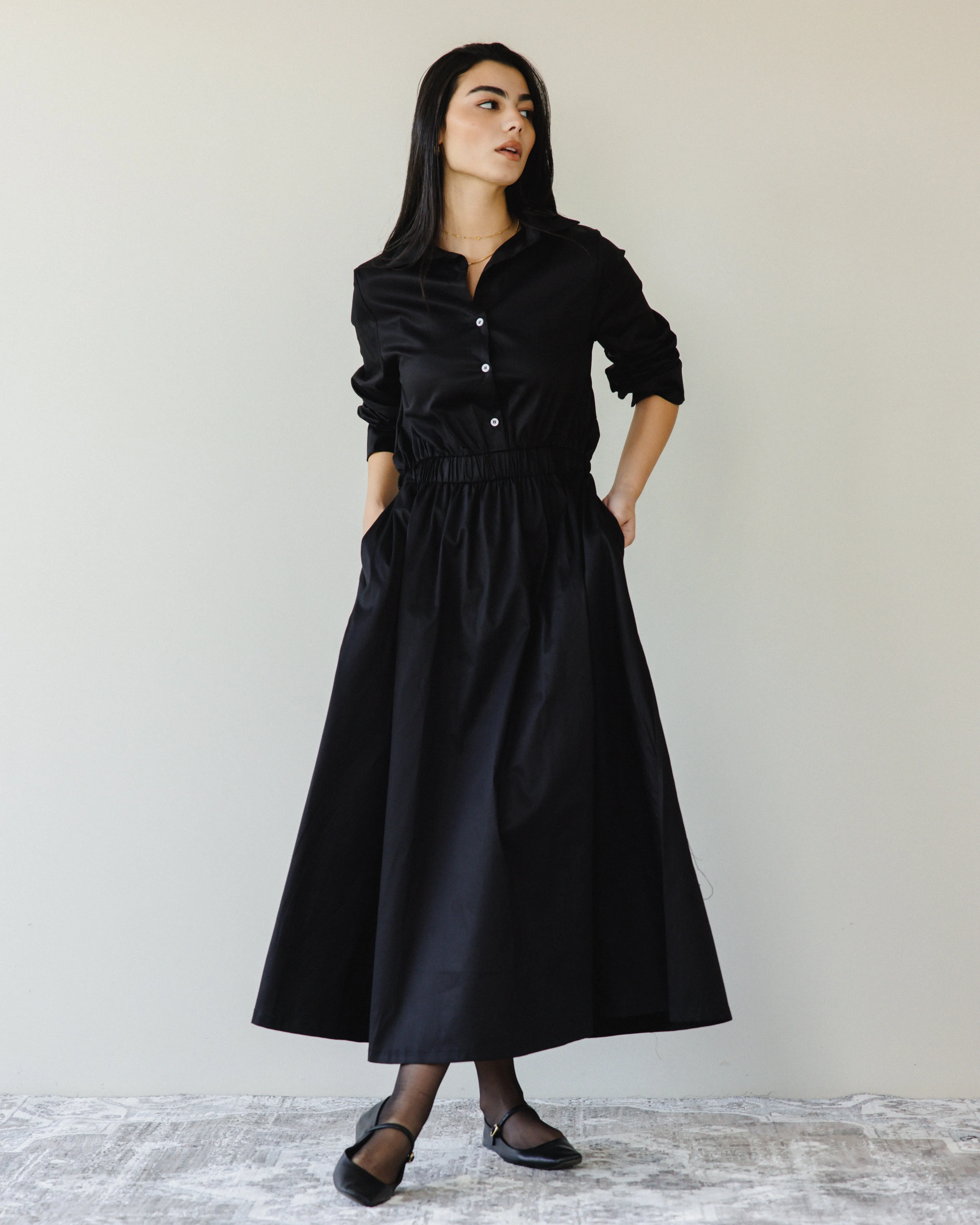 MIDI SHIRT DRESS BLACK