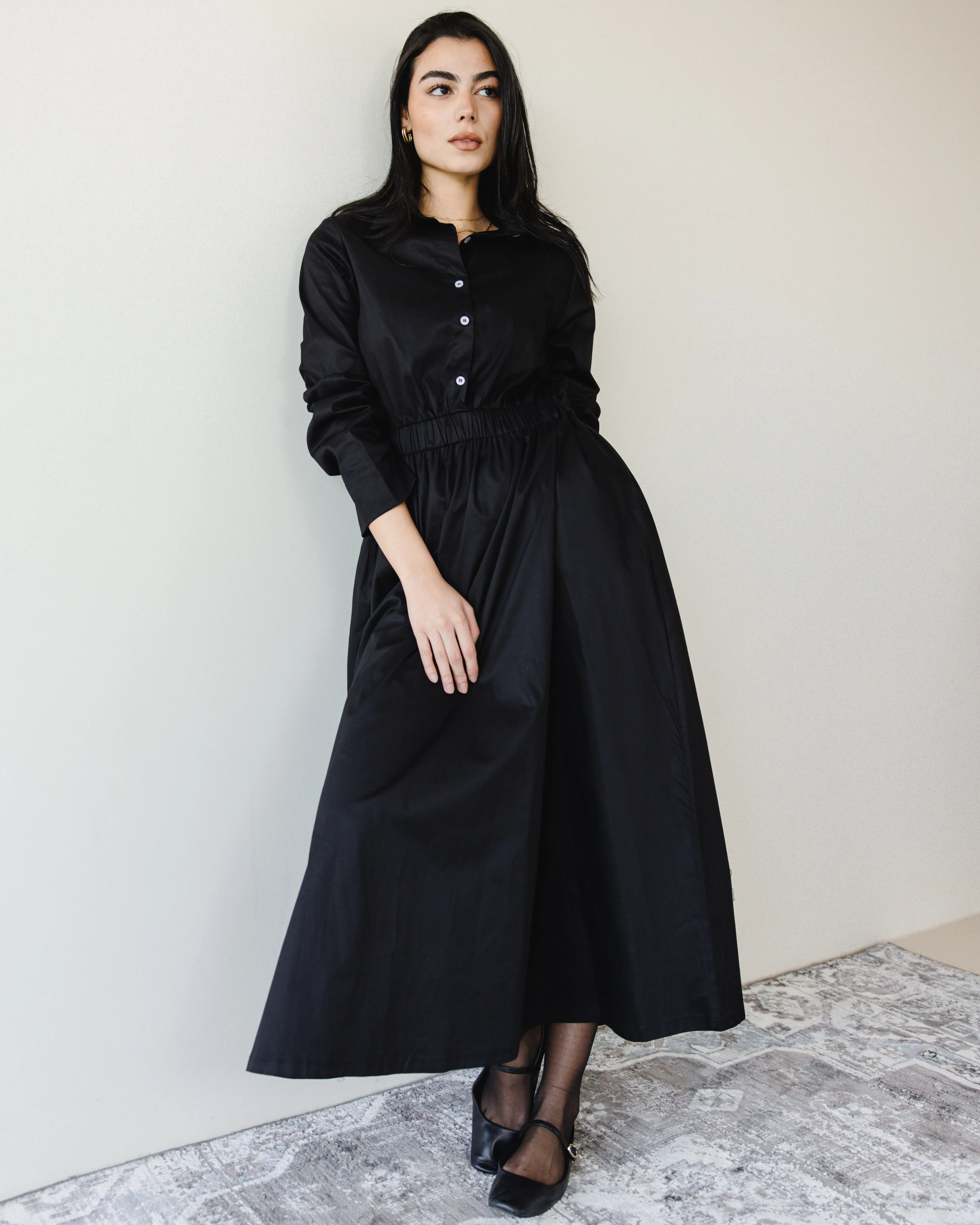 MIDI SHIRT DRESS BLACK