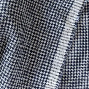 Midnight Navy & White Wool & Linen Houndstooth (Made in Italy)