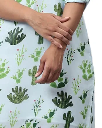 Mint Green Printed A-Line Dress | Blue