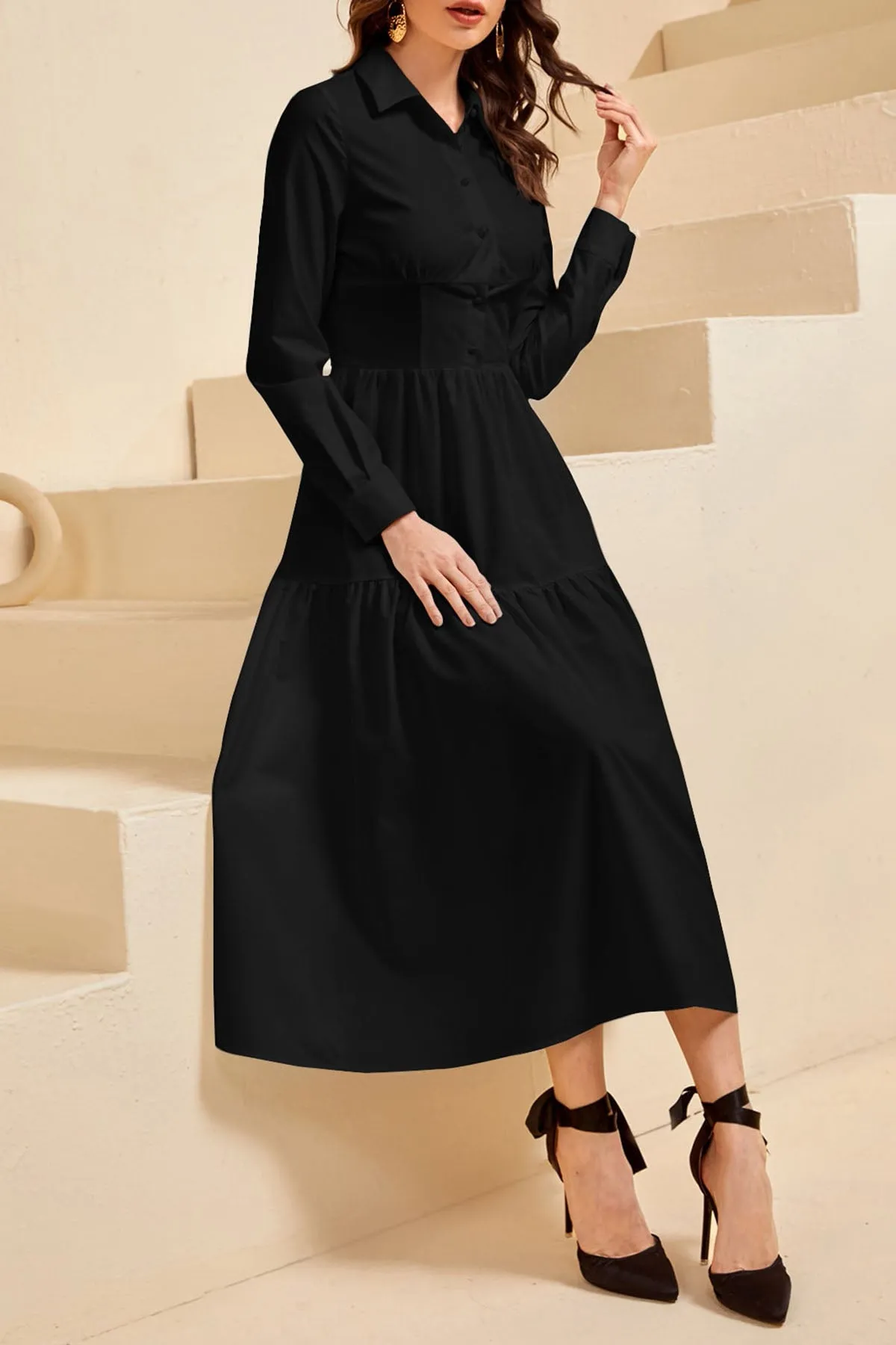 Modely Ruffle Hem Shirt Dress