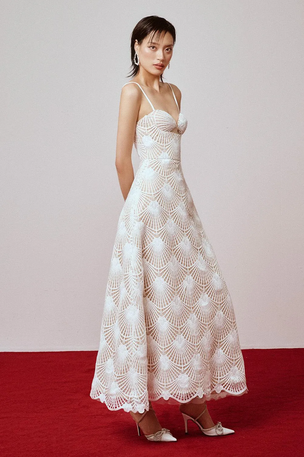 Mussie A-line Semi-Heart Neck Lace Ankle Length Dress