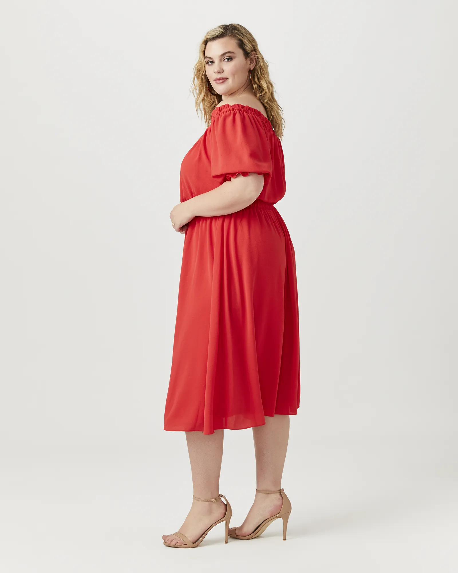 Naina Off-The-Shoulder Dress | Red