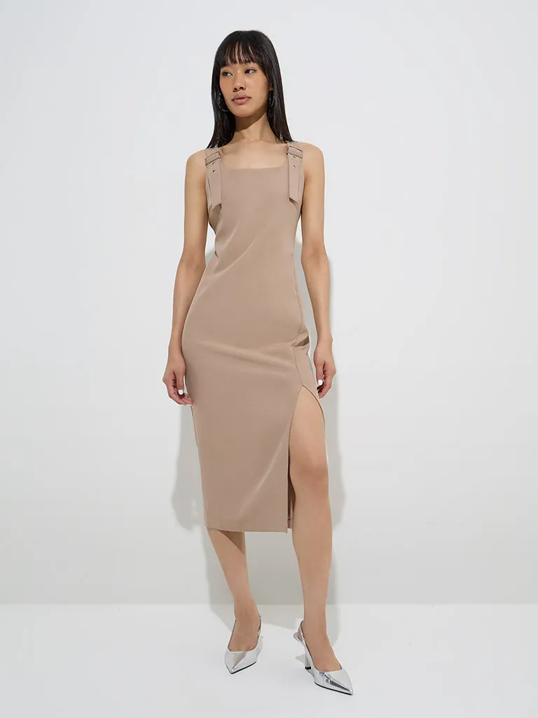 Nuon Beige Solid Shift Dress