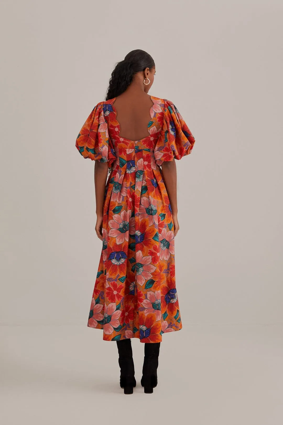 Orange Marias Floral Cut-Out Midi Dress