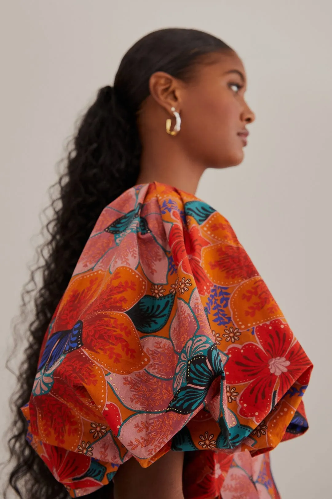 Orange Marias Floral Cut-Out Midi Dress
