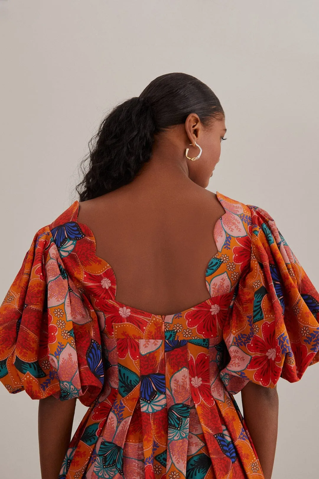 Orange Marias Floral Cut-Out Midi Dress